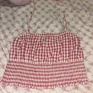 American Eagle Pink and White Checkered Top